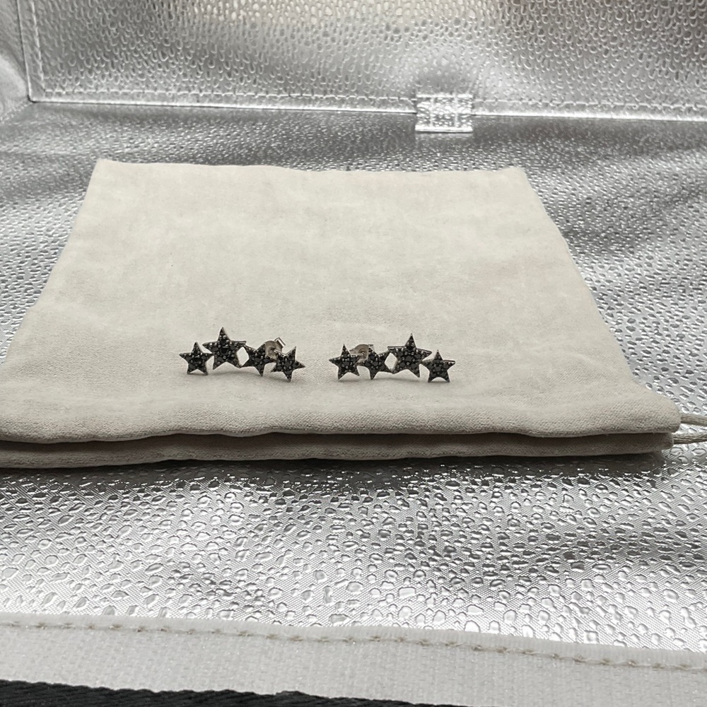 Black Spinel Star Ear Climbers in Sterling Silver